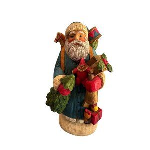 Kurt Adler Santa Figurine Blue Coat Resin 10.5" Hand-Painted Collectible Heavy